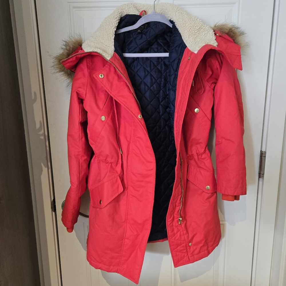 Stylish Red Parka with Faux Fur Trim